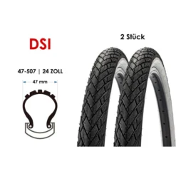 2 Stück Fahrrad Reifen DSI 24x1.75 City Bike 47-507 Wire Tire Creme