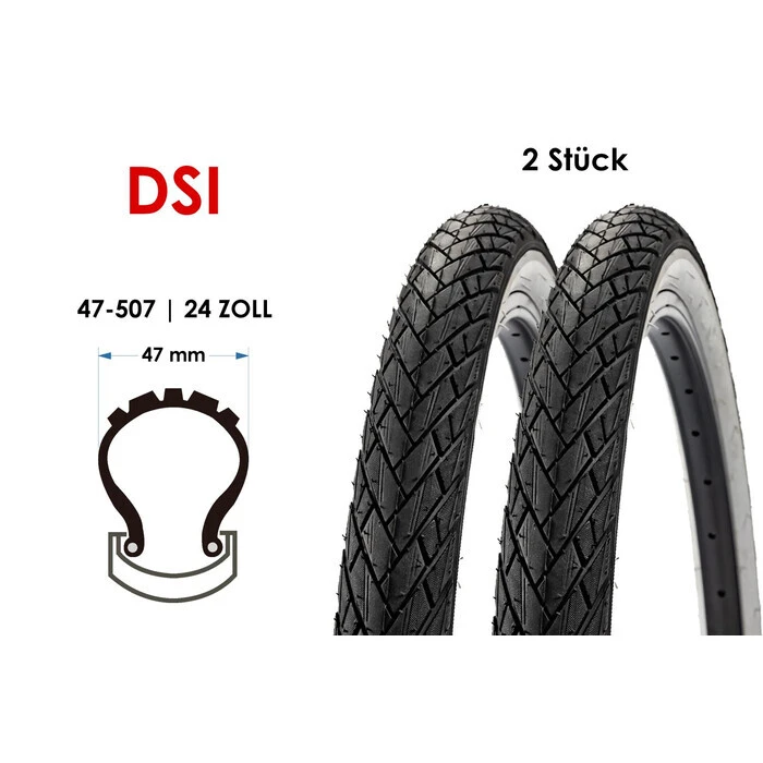 2 Stück Fahrrad Reifen DSI 24x1.75 City Bike 47-507 Wire Tire Creme 1 2 Stück Fahrrad Reifen DSI 24x1.75 City Bike 47-507 Wire Tire Creme
